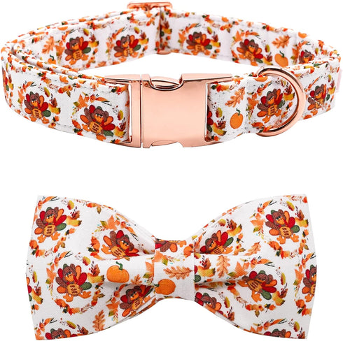 Thanksgiving Turkey Dog Collar Gift - Soft Bow Adjustable Metal Buckle Collar for Medium Dogs