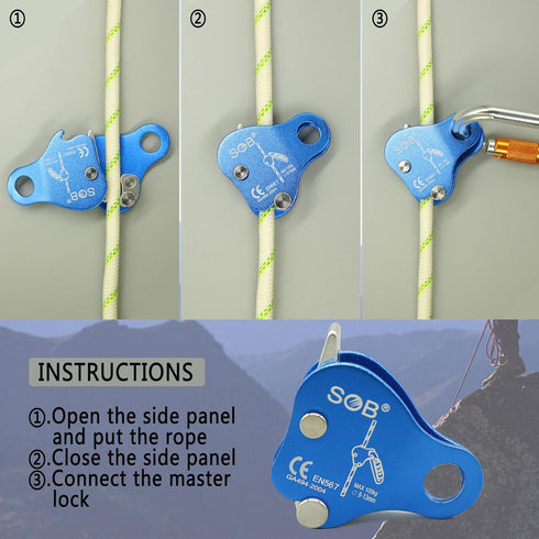 SOB Climbing Fall Protection Belay Device, Aluminum Magnesium Alloy Ascender Grip Clamp for Mountaineering and Rescue