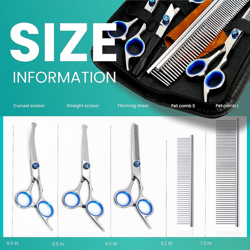 7 1 Set MEDUWEDU in Dog Grooming Scissors with Safety Round Head, Sharp and Durable, with Two Stainless Steel Combs