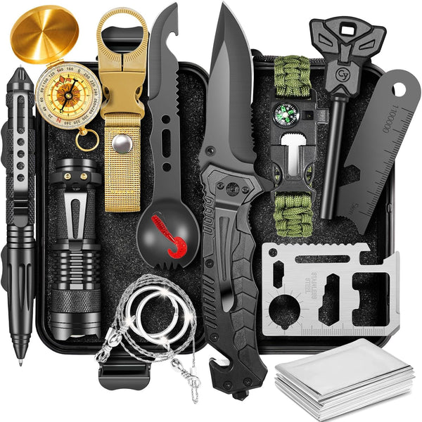 Gifts for Men, 14 Pcs Survival Kits and Equipment, Christmas Stocking Stuffers, Cool Gadgets for Camping