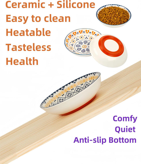 Nonslip Cat Bowls — Ceramic Cat Bowl Whisker Friendly Shallow Cat Food Dish Cute Flat Cat Bowl Wide Small Cat Feeding Bowls, 3PCS, Anti Whisker Fatigue, Nonskid