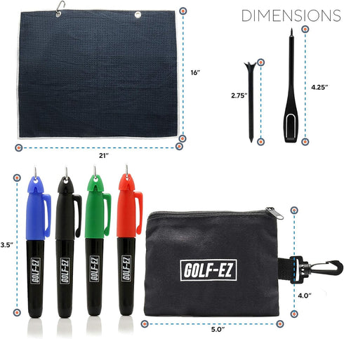 Golf Essentials Kit, Includes Towel, Cleaning Brush, TRI-LINE Ball Alignment Kit, Divot Repair Tool, Ball & Tee Holder