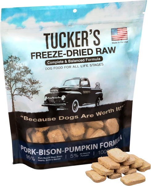 Frozen 14oz Tucker's Raw Freeze Dried Raw Dog Food, Pork, Bison & Pumpkin Formula