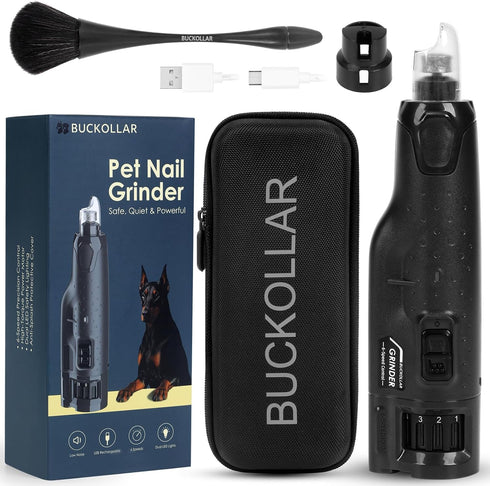 BUCKOLLAR 6-Speed Trimmer Set Quiet Dog Nail Grinder with LED Light, Low-Vibration Electric Pet Nail for Dogs and Cats