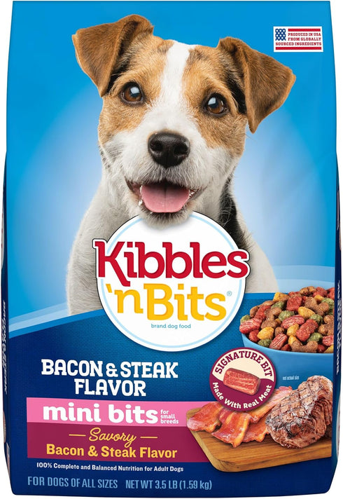 Kibbles 'n Bits Mini Bits Small Breed Dry Dog Food, Savory Bacon & Steak Flavor, 3.5 lb. Bag