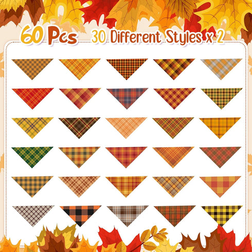 60 Sweetude Pcs Fall Dog Bandanas Bulk Plaid Bandanas for Dogs Autumn Thanksgiving Pet Scarf Bibs Adjustable Triangle