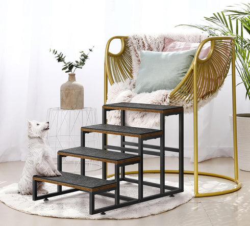 Dog Stairs for High Beds - 4 Steps for Small Medium Dogs, Easy to Walk on Pet Steps for Beds and Cars