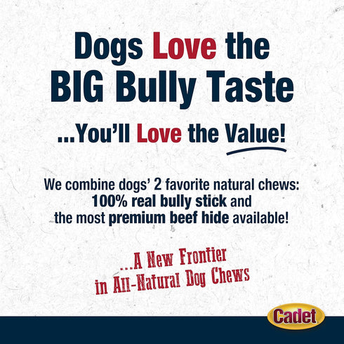 Cadet Bully Hide Sticks for Large Dogs – All-Natural Beef Pizzle, Low Fat, High Protein, 8 Count, Grain & Rawhide-Free