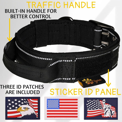 ADITYNA Heavy Duty Dog Collar with Handle - Reflective Black Dog Collar for Medium Dogs - Wide, Thick, Tactical, Soft Padded - Perfect Dog Collar for Training, Walking, or Hunting