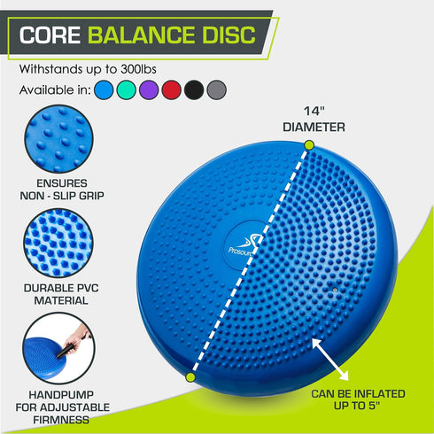 ProsourceFit Core Balance Disc Trainer, 14” Diameter with Pump for Improving Posture, Fitness, Stability by ProsourceFit