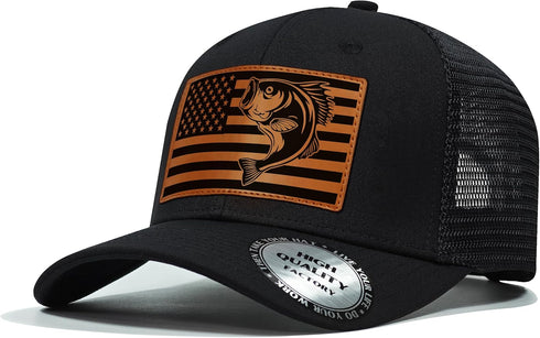 Fishing Gifts for Men Women | Unique Fish Stuff Flag Trucker Hat for Fisherman, Black/Grey