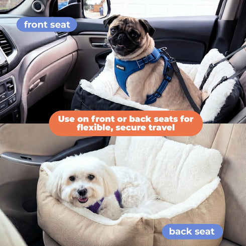25 lbs 21 20 14 Best Pet Supplies Elevated Dog Car Seat for Small Dogs, Booster Seat with Safety Tether & Storage