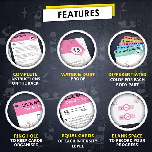 Pilates Ring Workout Cards, 58 Exercise Ring Cards with Instructions & Tips, Free Dry-Erase Marker