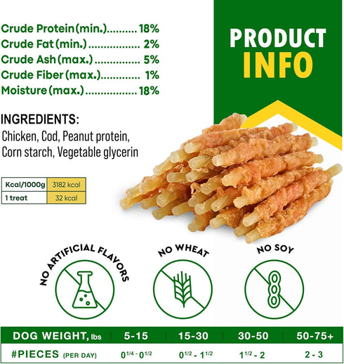 Beloved Pets Cod Sticks Dog Treats, Chicken Wrapped, All Natural, Rawhide-Free, Grain-Free, Long Lasting Chews