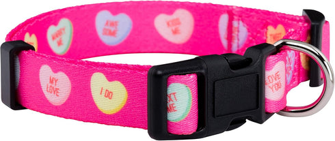 Native Pup Valentine’s Dog Collar, Adjustable for Small, Medium, Large Breeds, Candy Hearts, Small