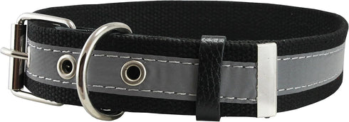 Cotton Web/Leather Reflective Dog Collar 18" Long 3/4" Wide Fits 12"-16" Neck, Poodle, Spaniel