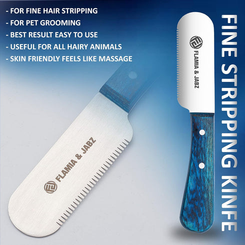 FJ Professional Stripping Knife Kit for Dogs & Pets - 6 Pieces Set, Wooden Handle Grip, Stainless Steel Blade