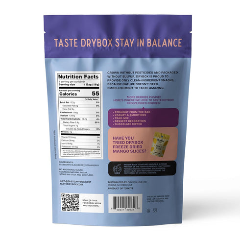 100% 0.56 oz 4 pack Drybox Freeze Dried Mixed Berries | Natural Fruit | Freeze Dried Berry Source | No Sugar