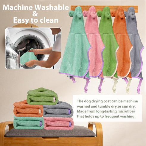 Dog Bathrobe Super Absorbent Towel Robe - Microfiber Bath Towels Fast Drying Coat for Dogs, Cute Dogs Clothes