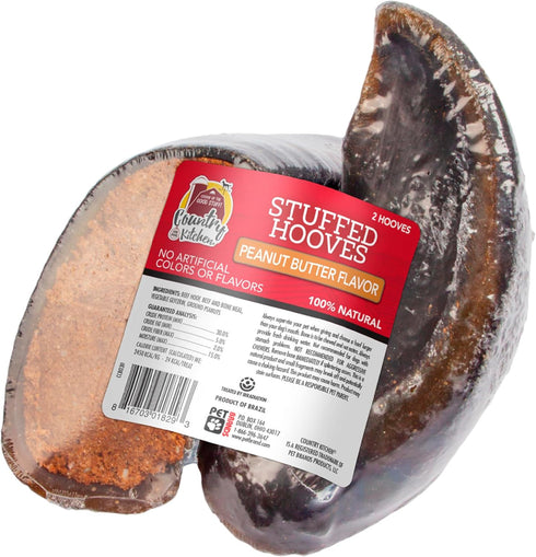 Country Kitchen Stuffed Beef Hoof Peanut Butter Flavor Dog Treat, 100% Natural,