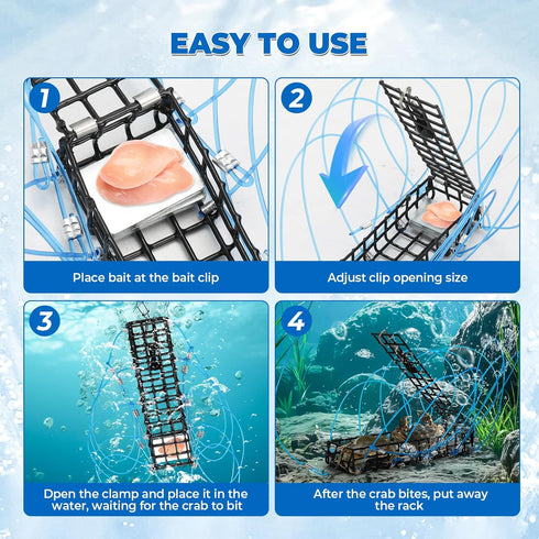 Aepiraza 10 4Pcs 6 Inch 2Pcs Loop Crab Snare Trap, Castable Crab Trap with Crab Gauge for Fishing Pole, Crab Snare