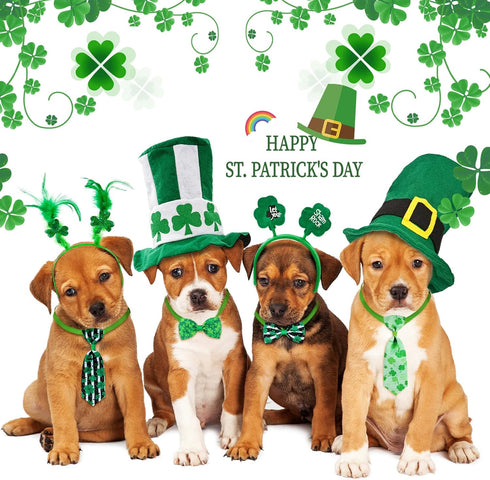 32 Pieces St. Patrick's Day Dog Bow Tie Collar, Adjustable Green Collar for Dogs and Cats, Lucky Necktie Grooming
