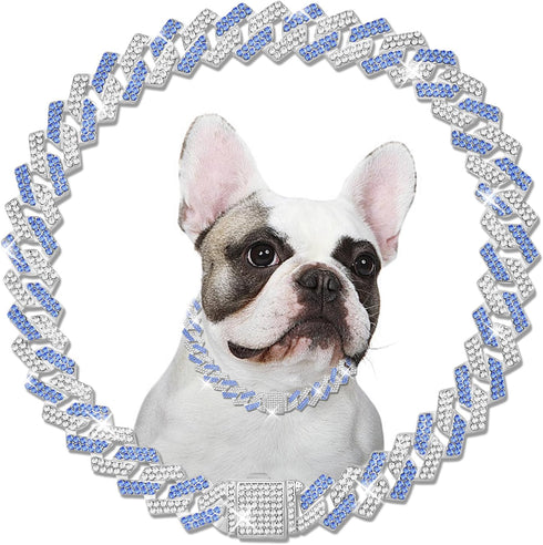 Metal Cuban Diamond Dog Chain, Dog Training Chain with Secure Buckle Pet Collars for Large Medium Dogs