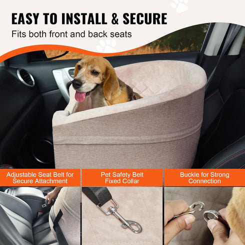 VEVOR Dog Car Seat, Waterproof Booster Seat with Storage Pocket, Clip-On Safety Leash for Small & Medium Dogs