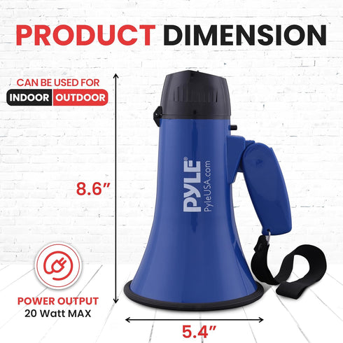 Pyle PMP21BL Portable Megaphone Speaker Bullhorn - Compact, Battery Operated with 20 Watt Power, Microphone, Blue