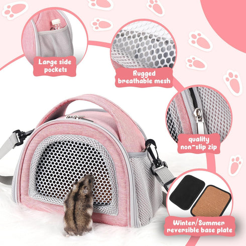 YUDODO Hamster Carrier Guinea Pig Carrier Bag Small Animal Sugar Glider Pouch Gerbil Hedgehog Portable Travel Carrier