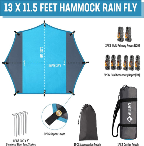 VILLEY Portable Camping Tarps for Tents - Waterproof Hammock Rain Fly, Easy Set Up Canopy for Outdoor Activities
