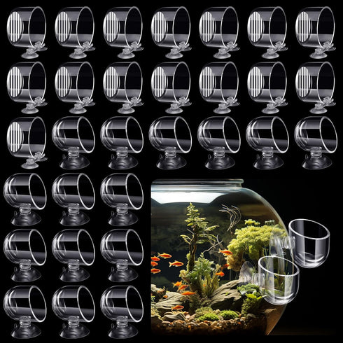 30 Pack Aquatic Plant Cups with Hole, Acrylic Pot with Suction Cups for Fish Tank Plant Holder