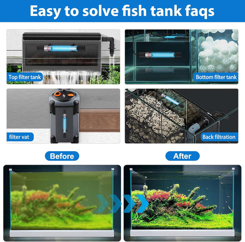 TAISHAN 9W LED Aquarium Clean Light, Algae Bloom Cleaner for Fish Tank, Submersible with Timer, Waterproof Clean Lamp