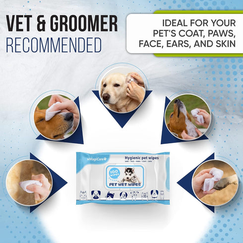 MAGICARE Pet Wipes – 100 pcs Unscented Dog Wipes, 8x8 Inch Paw Cleaner for Body, Ears, Face, and Skin.