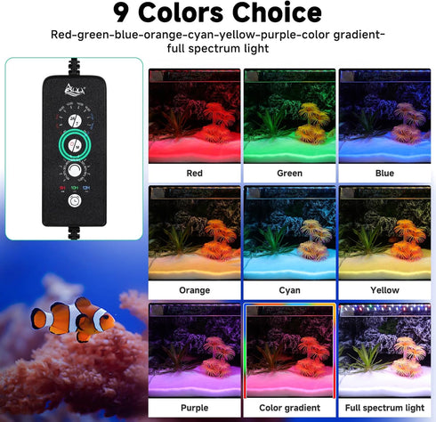 24/7 IP68 12-18 Inch AQQA LED Aquarium Light, Mode Waterproof Extendable Bracket Fish Tank Light, DIY Mode Full