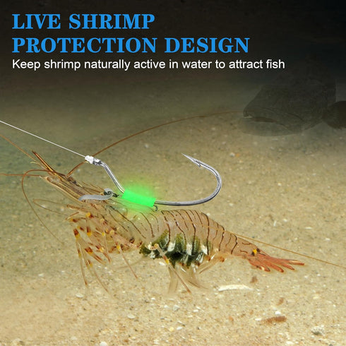 10pcs OROOTL Live Shrimp Hook, Luminous Shrimp Hooks Fishing Saltwater High Carbon Steel Fishing Hooks Barbed Live Bait