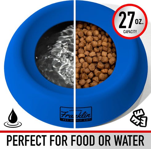 Franklin Pet Supply Travel Pet Silicon Bowl 27oz – No Spill, BPA Free, Portable Design for Larger Dogs, Blue