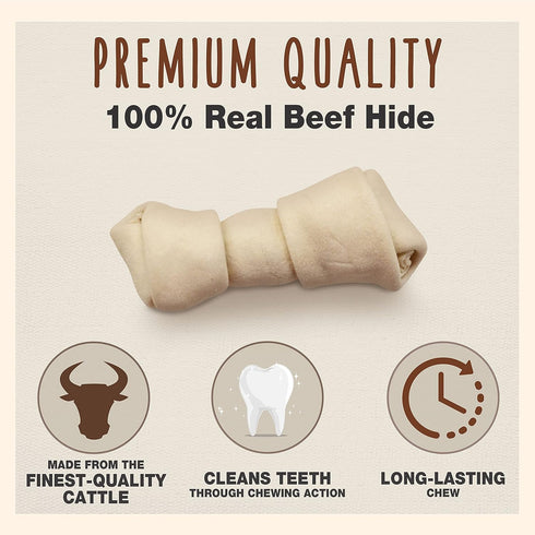Cadet Premium Grade Beef Hide for Dogs, Long Lasting Rawhide Knotted Bones Single Ingredient Dog Chews, 4"-5" Dog Bones, 2 Pounds