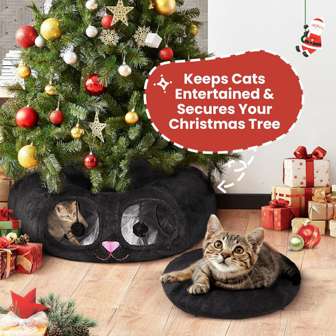 Baseola Cat Tunnel Bed for Indoor Cats, Peekaboo Cat Cave with Washable Soft Play Mat, Furry Cat Tube