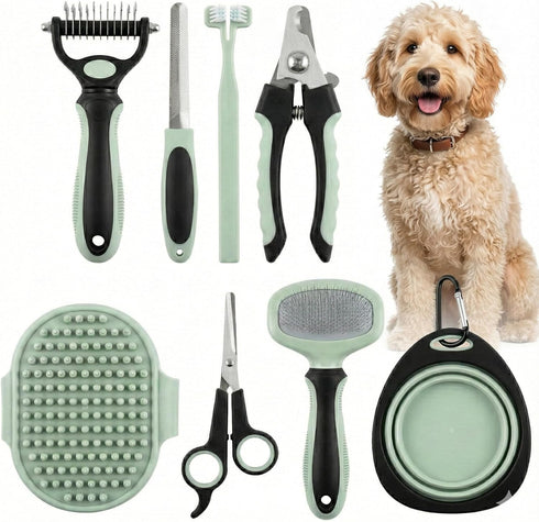 HamInWay 8-in-1 Pet Grooming Kit for Dogs & Cats Includes Brushes, Combs,