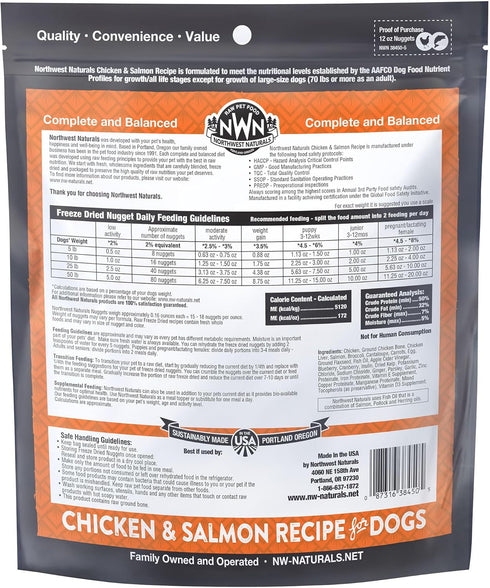 Northwest Naturals Freeze-Dried Chicken & Salmon Dog Food, Grain-Free, High-Protein, 12 Oz