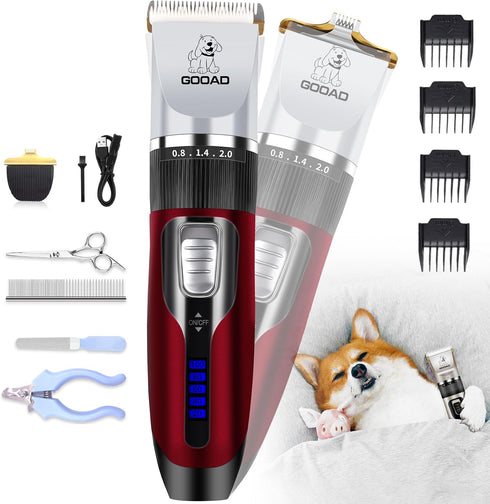 Dog Clippers Grooming Kit and Paw Trimmer,Cordless,Low Noise, Electric Quiet,Rechargeable, Dog Trimmer