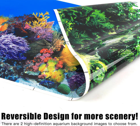 Lainrrew HD Aquarium Background Poster, Dual-Sided Water Plants & Fish Tank Landscape, 16"x40", Easy to Install