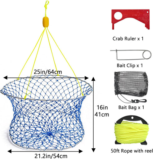 Synceduo 50ft Crab Ring Trap Collapsible Fishing Hoop Net Pots for Crabbing Bait Traps for Blue Crabs Dungeness