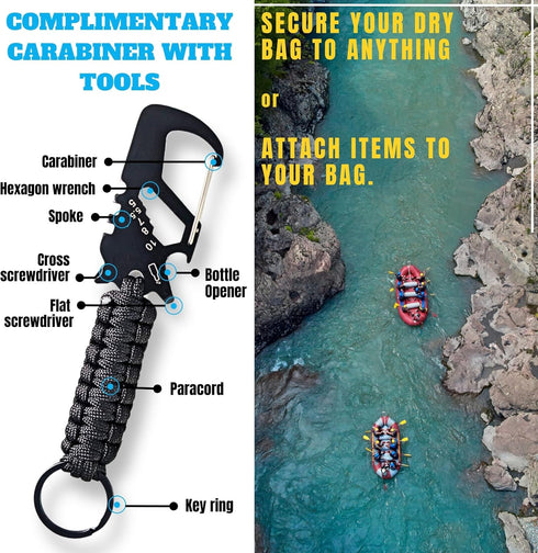TACTIKO 30L Heavy-Duty 100% Waterproof Backpack with Carabiner, 500D Ripstop Tarpaulin for Kayaking, Hiking