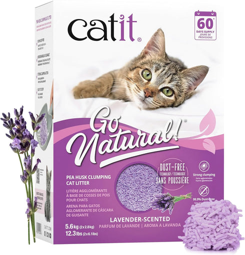 Catit Go Natural Pea Husk Clumping Cat Litter, Lightweight, Dust Free, Flushable Kitty Litter, 12.3 Lbs, Lavender
