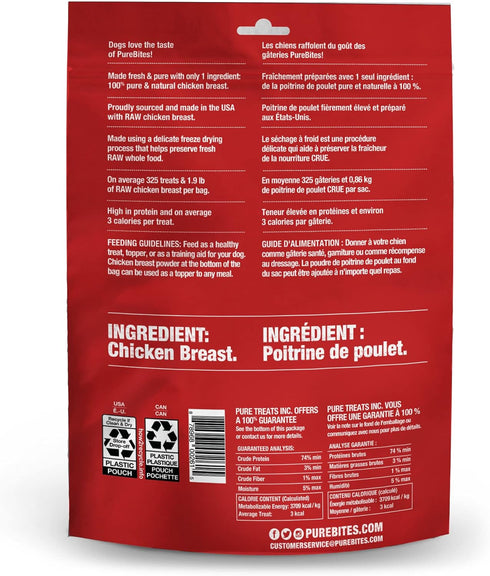 1 8.6oz PureBites Chicken Breast Freeze Dried Dog Treats, Ingredient, Made in USA