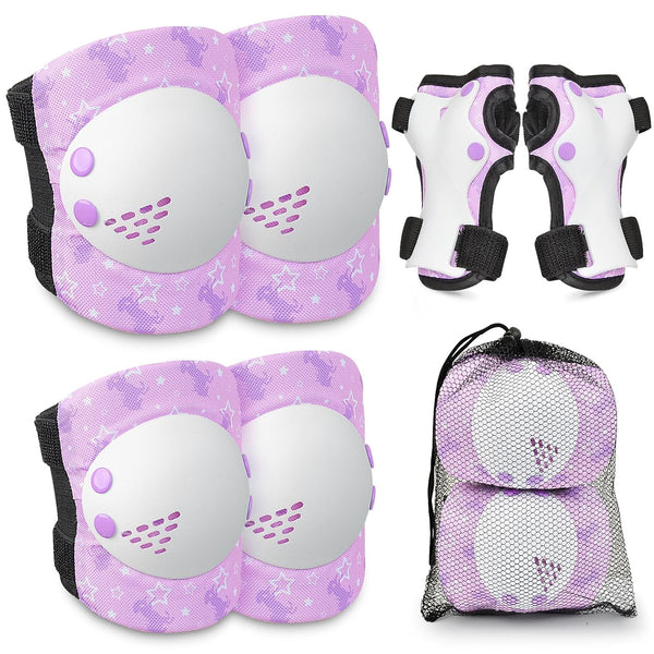 Knee Pads for Kids Girls Protective Gear Set, Adjustable Knee and Elbow Pads with Wrist Guard for 3-8 Years