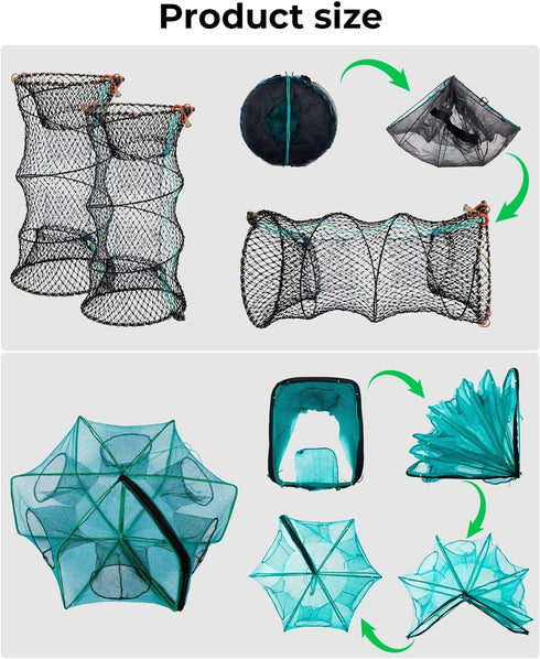 DHOEM 3 Pack 12"x21" 1" Collapsible Hexagon Crab Trap, Cylindrical Crawfish & Bait Trap with Entry Holes, Lobster