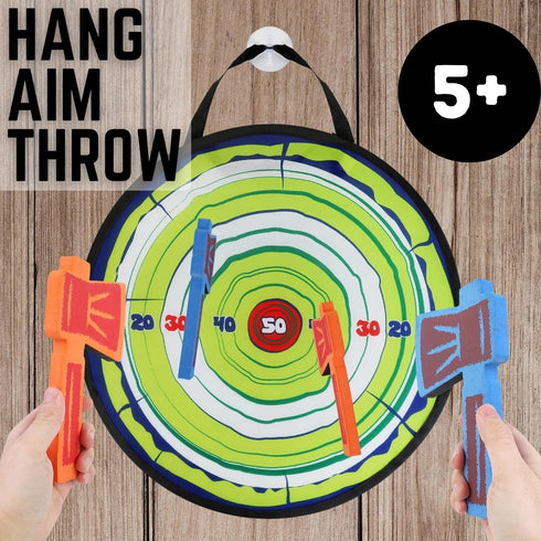Foam Axe Throwing Game, Indoor Outdoor Toy with 4 Foam Axes and 22” Easy Fold Target for Kids and Adults
